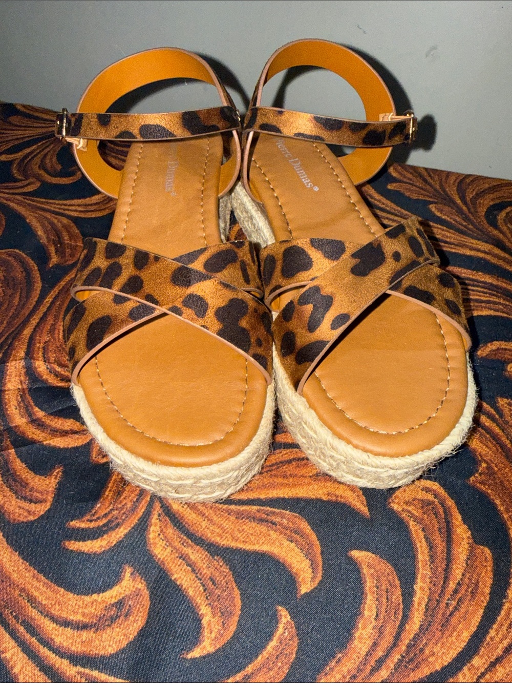 NWT Women’s Pierre Dumas Leopard Print Espadrille Sandals - Tan and Black